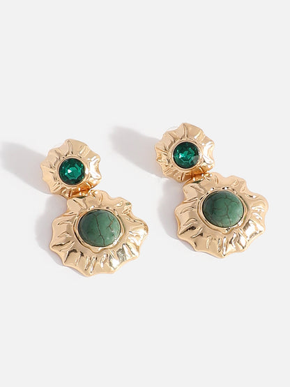 Green Stones Gold Plated Designer Drop Earrings