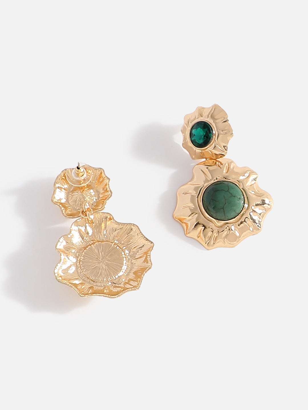 Green Stones Gold Plated Designer Drop Earrings
