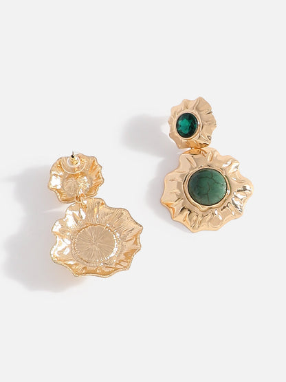 Green Stones Gold Plated Designer Drop Earrings