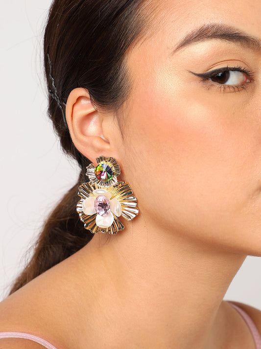 Gold Plated Floral Drop Earrings