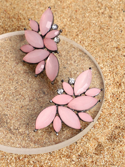 Pink Stone Flower Stud Earrings