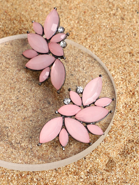 Pink Stone Flower Stud Earrings