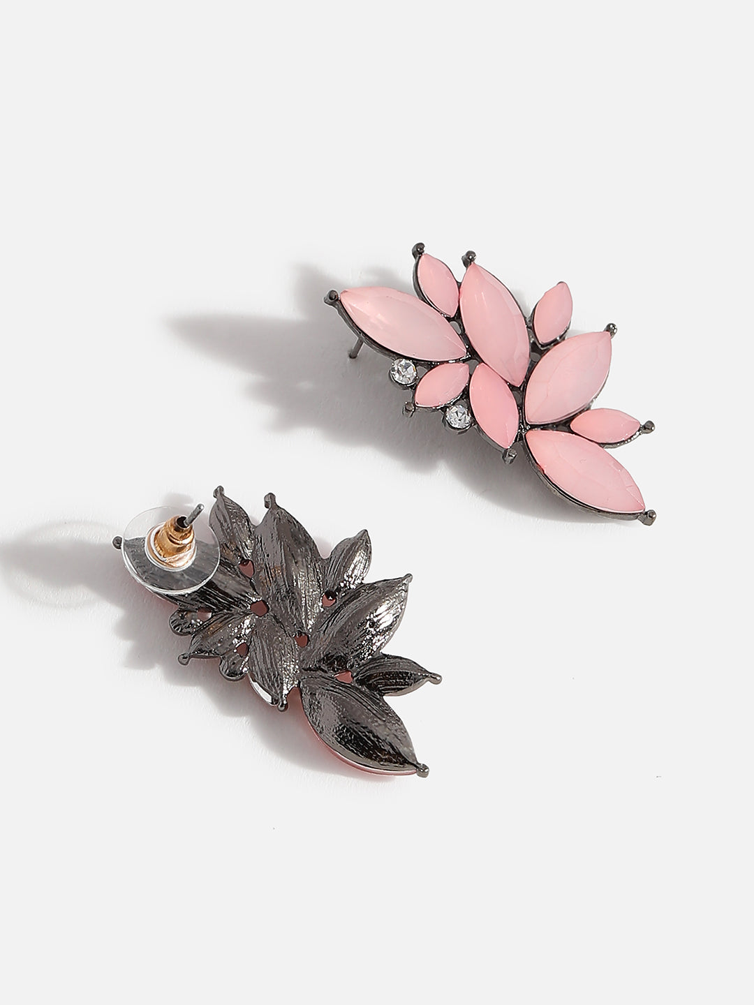 Pink Stone Flower Stud Earrings