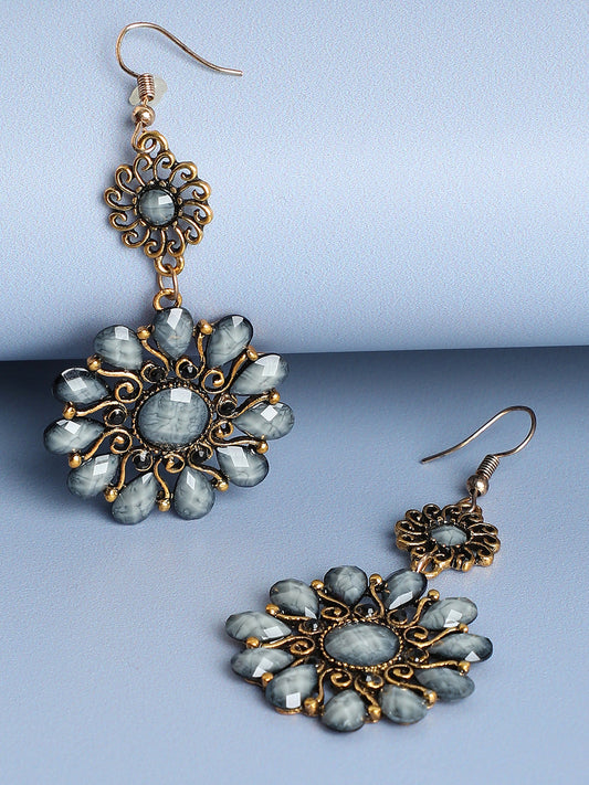 Blue Stone Flower Detailing Earring