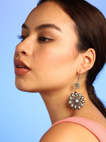 Blue Stone Flower Detailing Earring