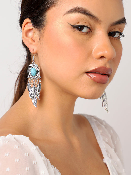 Blue Stone Silver Dreamcatcher Earring
