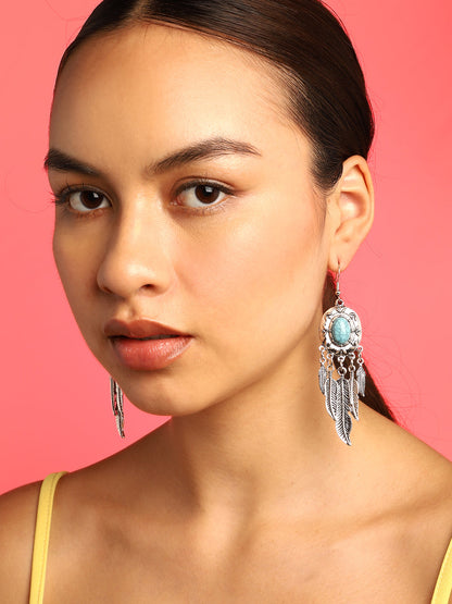 Blue Stone Silver Dreamcatcher Earring