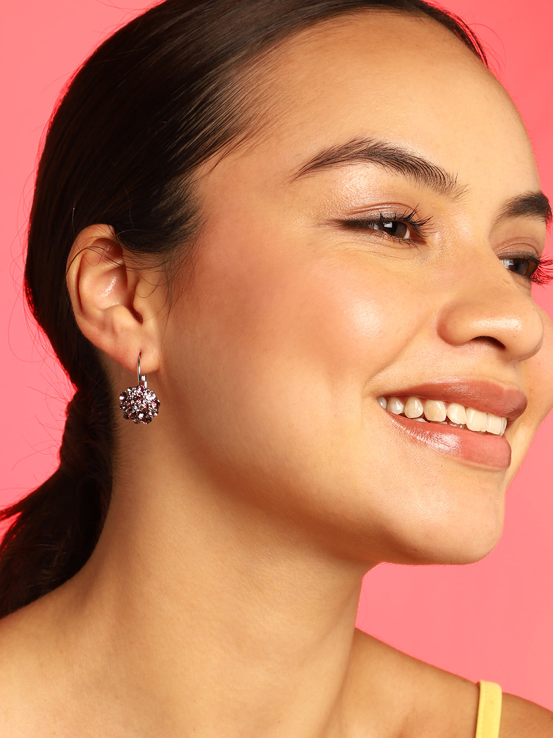 Purple Stone Flower Drop Earring