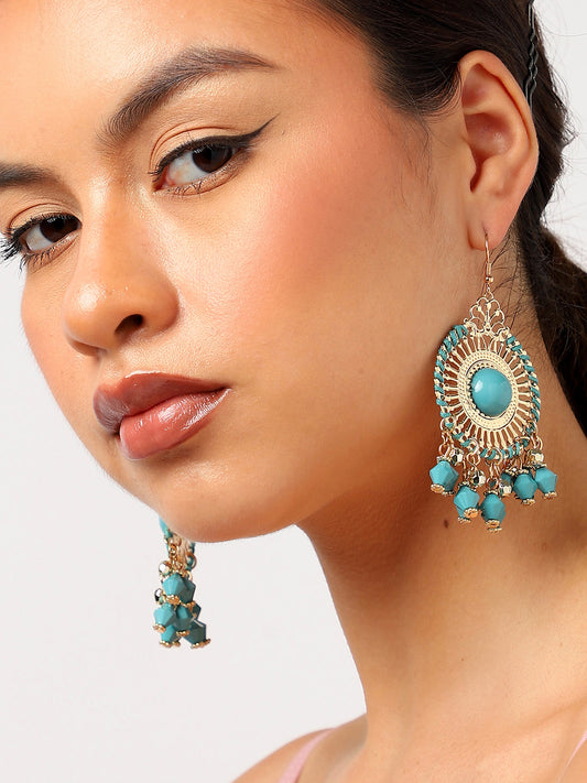 Blue Stone Gold Plated Drop Earrings