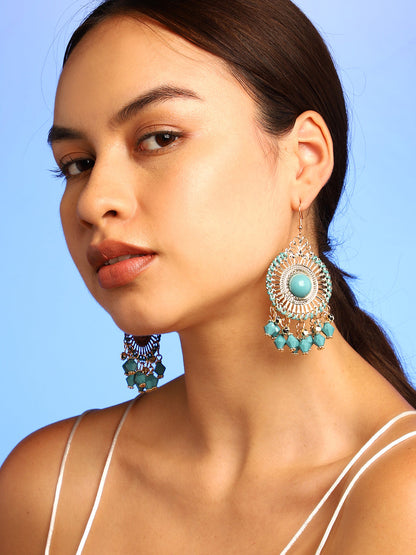 Blue Stone Gold Plated Drop Earrings