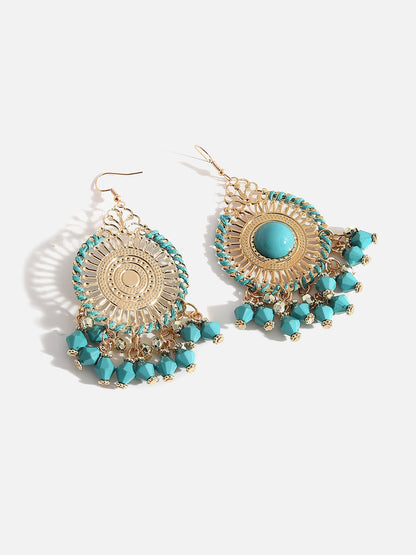 Blue Stone Gold Plated Drop Earrings