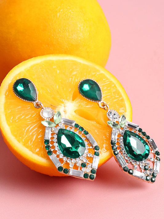 Green Rhinestones Drop Earrings