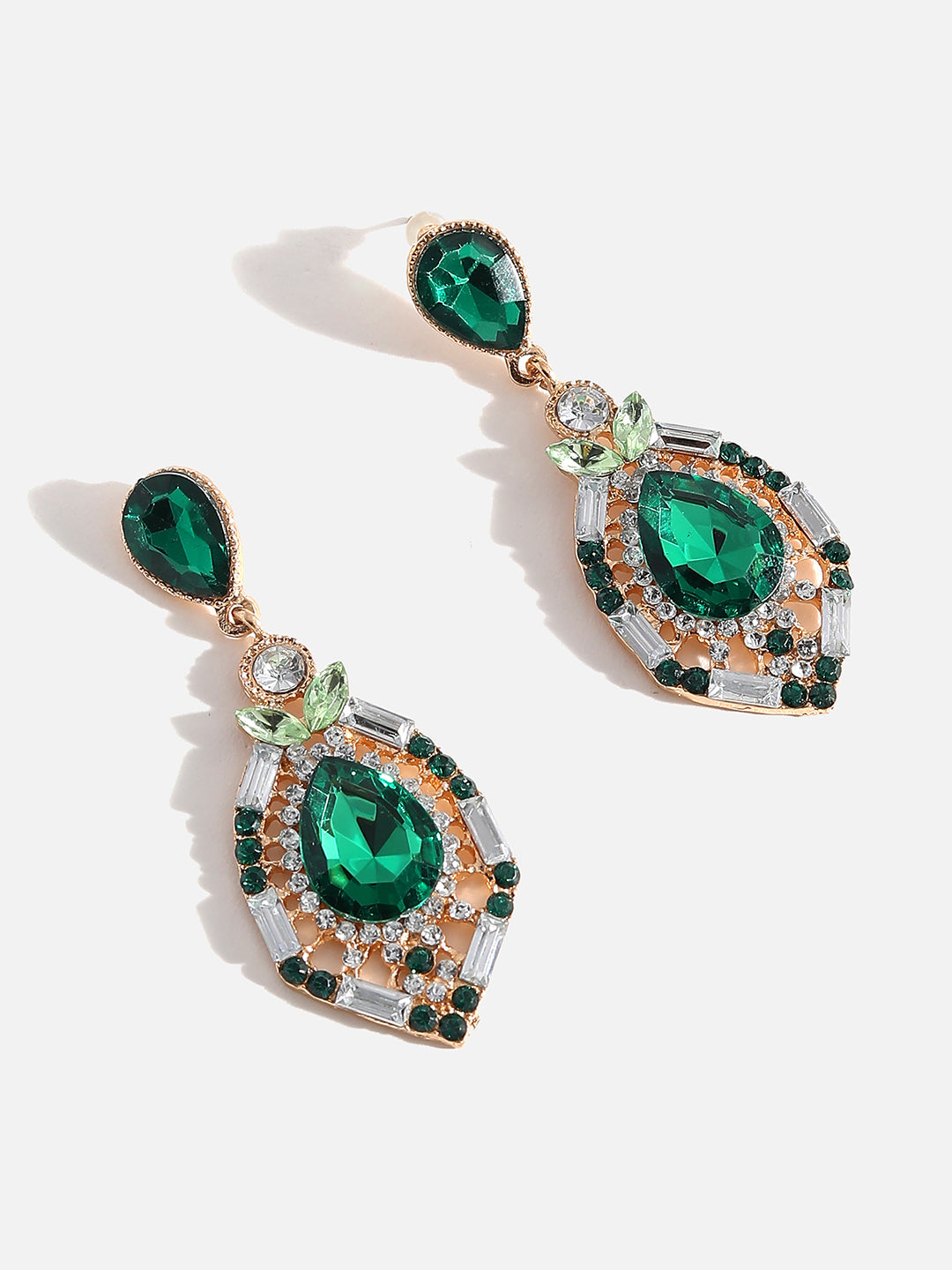 Green Rhinestones Drop Earrings