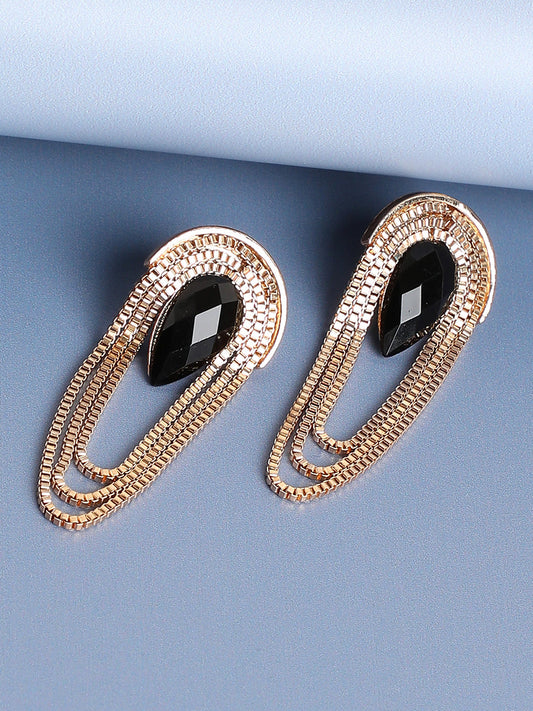 Black Stone Gold Drop Earrings