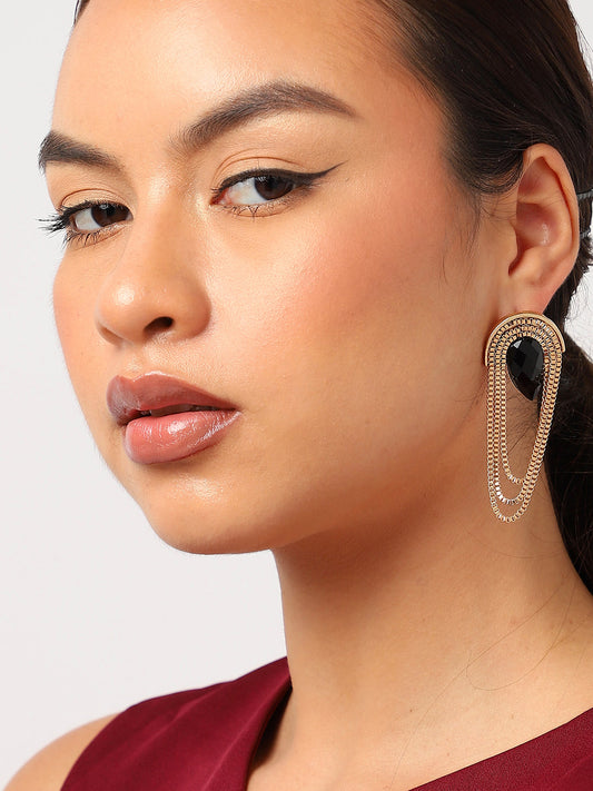 Black Stone Gold Drop Earrings