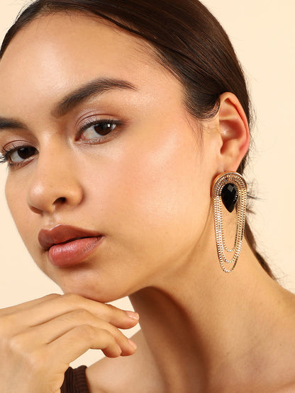 Black Stone Gold Drop Earrings