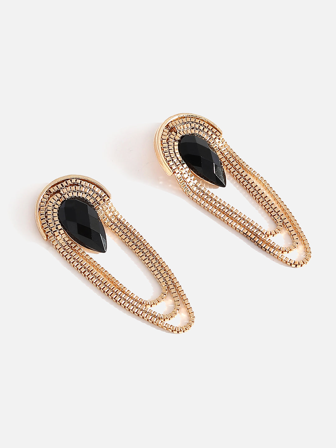 Black Stone Gold Drop Earrings