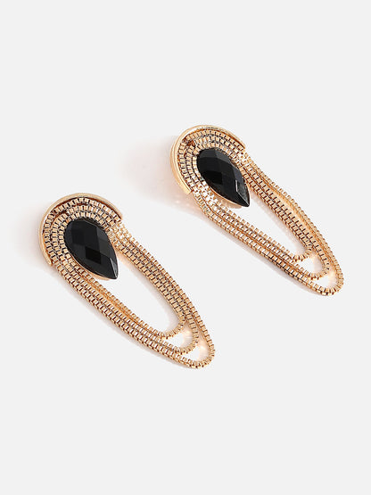 Black Stone Gold Drop Earrings