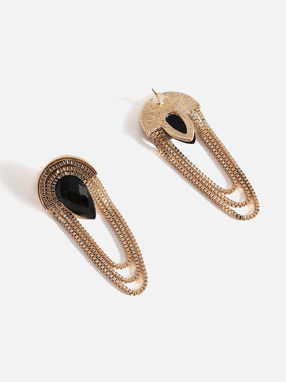 Black Stone Gold Drop Earrings