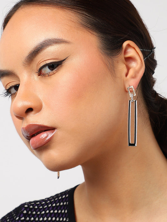 Black Rhinestones Gold Drop Earrings