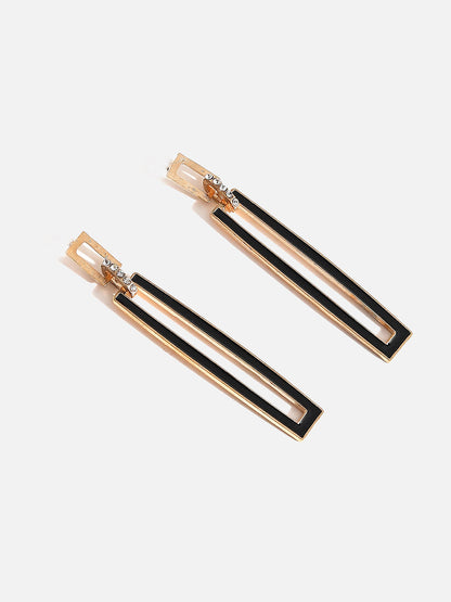 Black Rhinestones Gold Drop Earrings