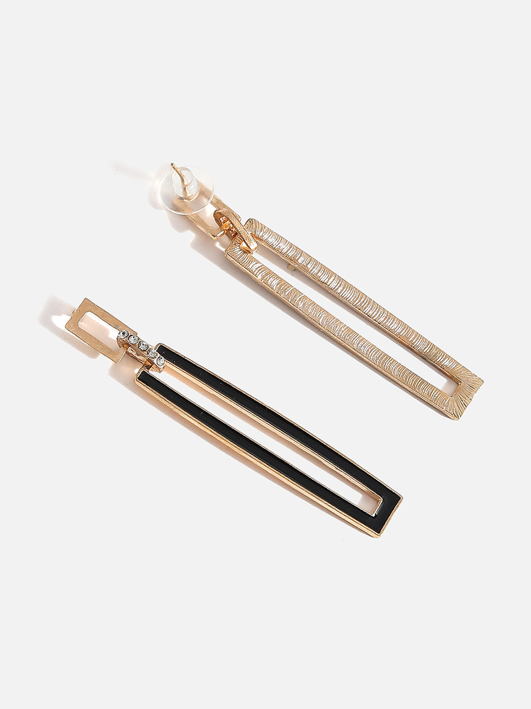 Black Rhinestones Gold Drop Earrings