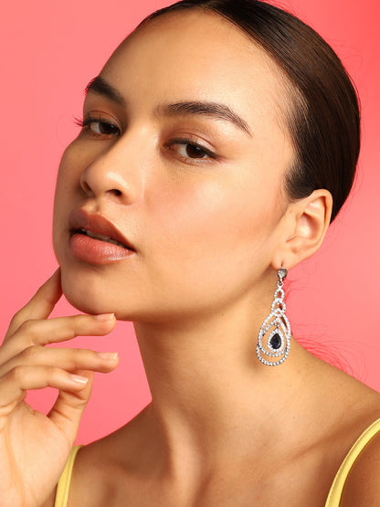 Blue Stone Silver Rhinestone Drop Earrings