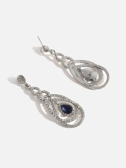 Blue Stone Silver Rhinestone Drop Earrings