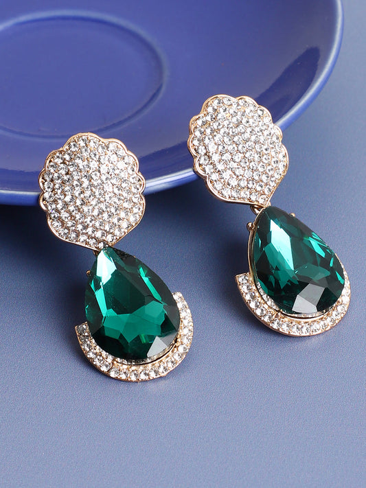 Green Stone Rhinestones Drop Earrings
