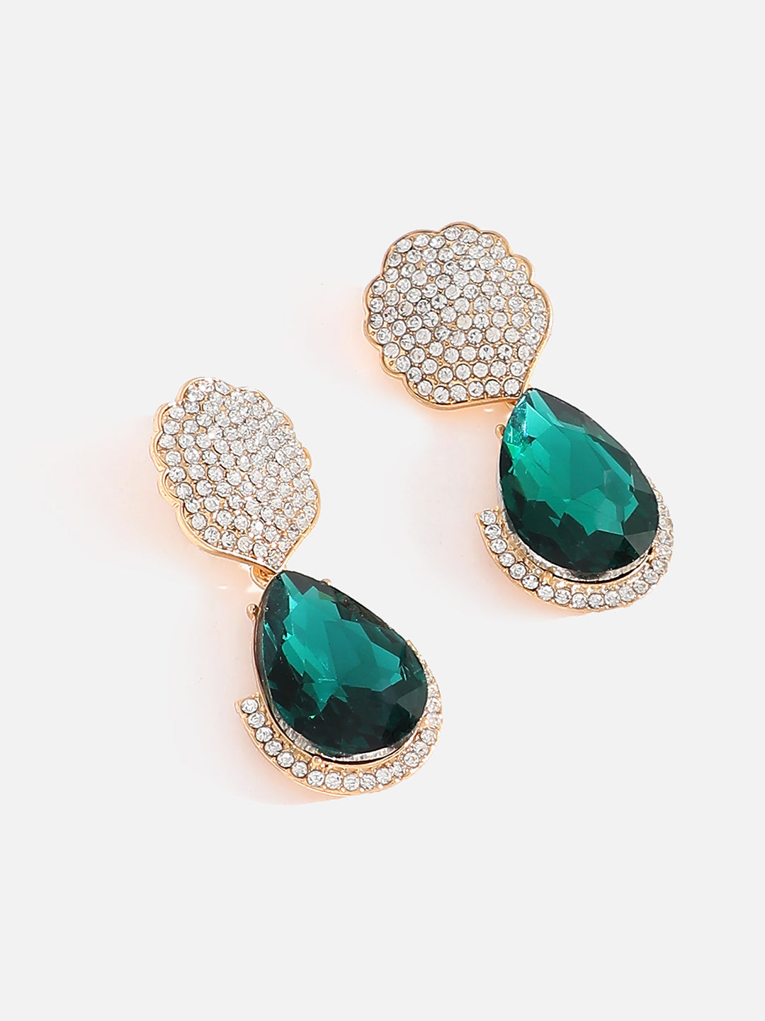 Green Stone Rhinestones Drop Earrings