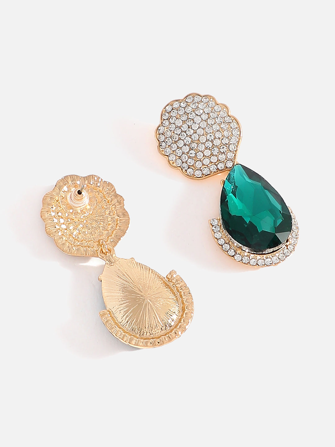 Green Stone Rhinestones Drop Earrings