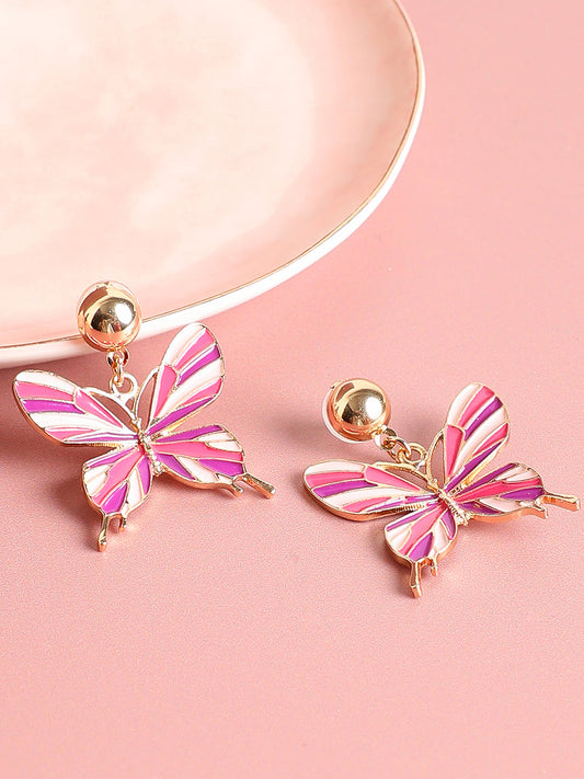 GOLD PLATED PINK BUTTERFLY SHAPED EARRINGS FOR WOMEN