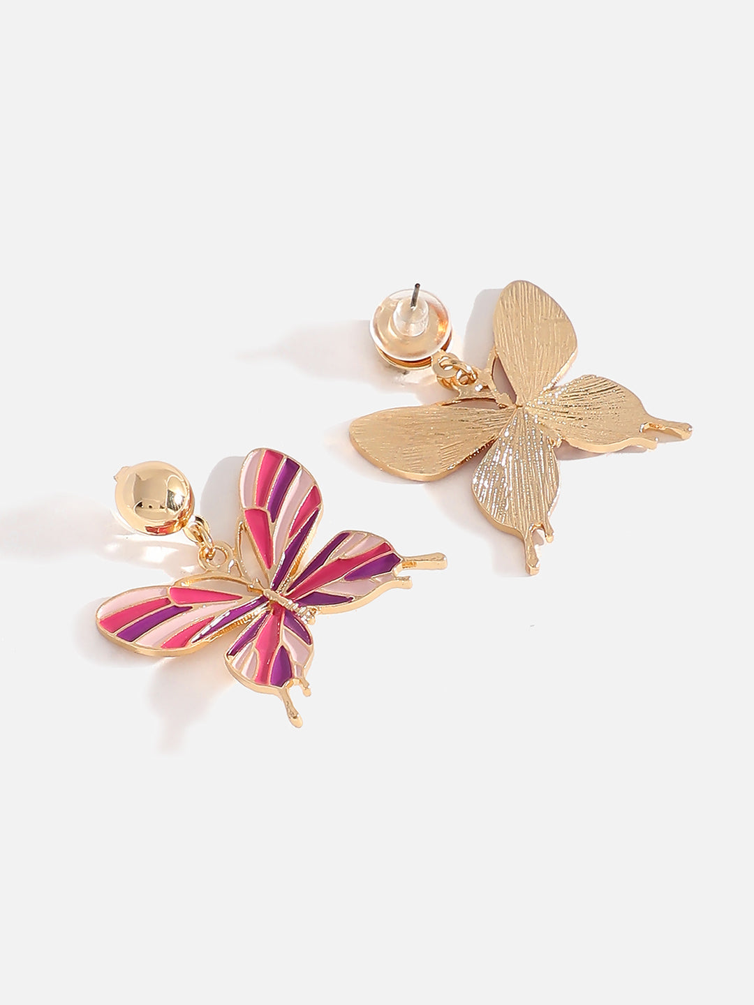 GOLD PLATED PINK BUTTERFLY SHAPED EARRINGS FOR WOMEN