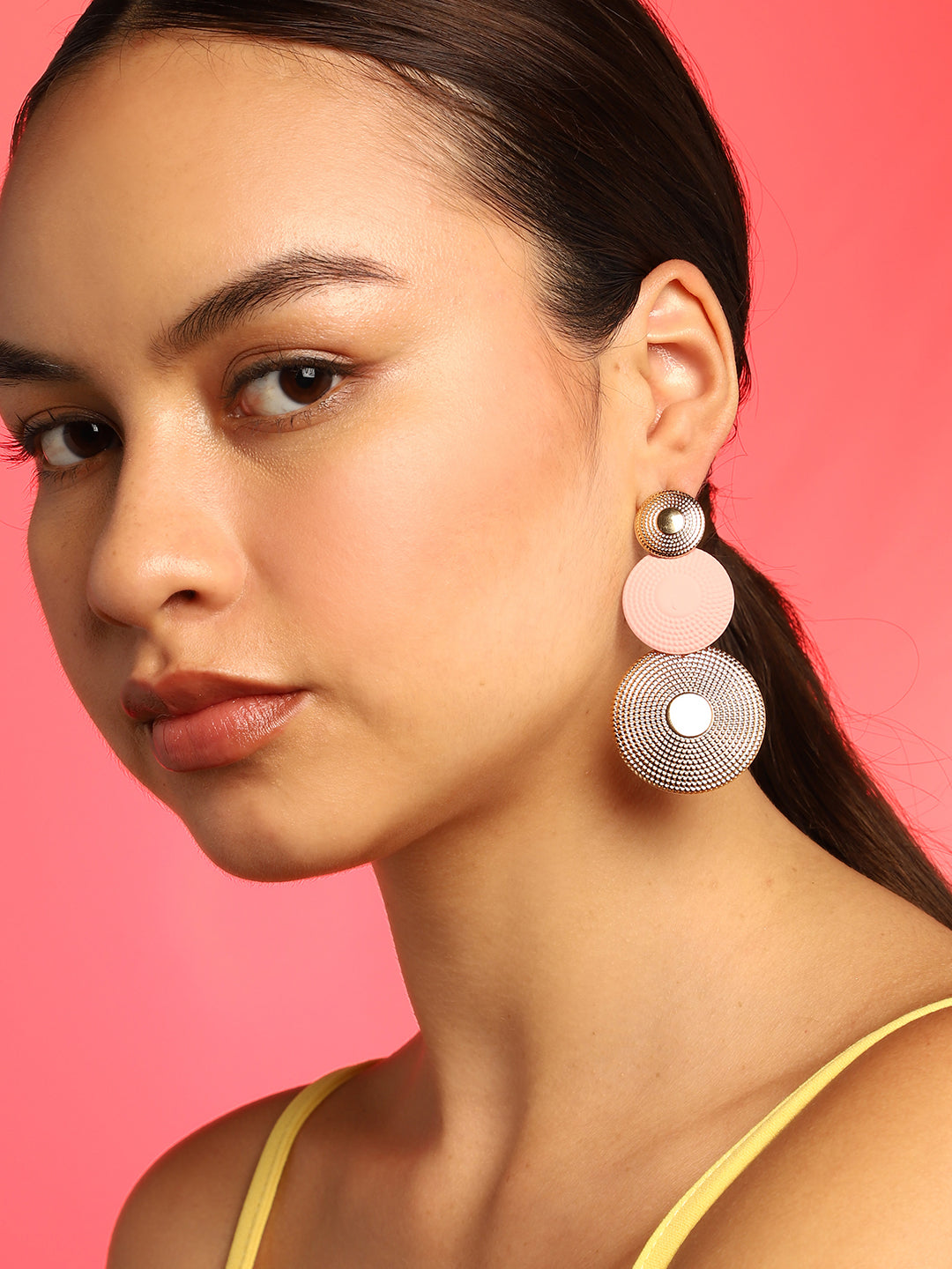 Gold Plated Pink Drop Earrings