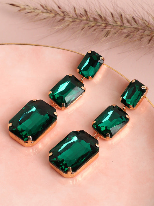 Green Stone Gold Plated Drop Earrings