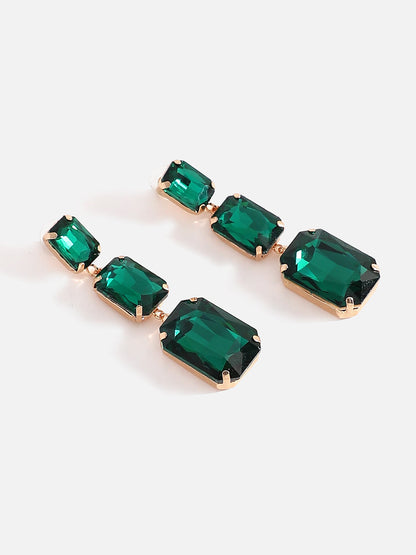 Green Stone Gold Plated Drop Earrings