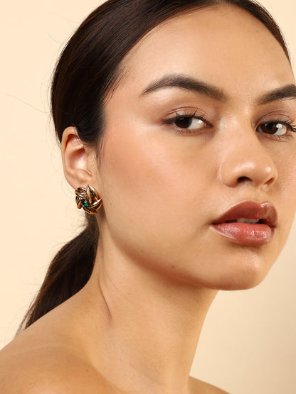 Green Stone Gold Plated Stud Earrings