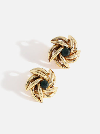 Green Stone Gold Plated Stud Earrings