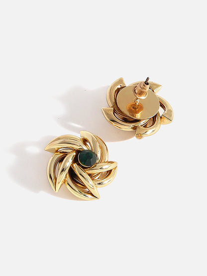 Green Stone Gold Plated Stud Earrings