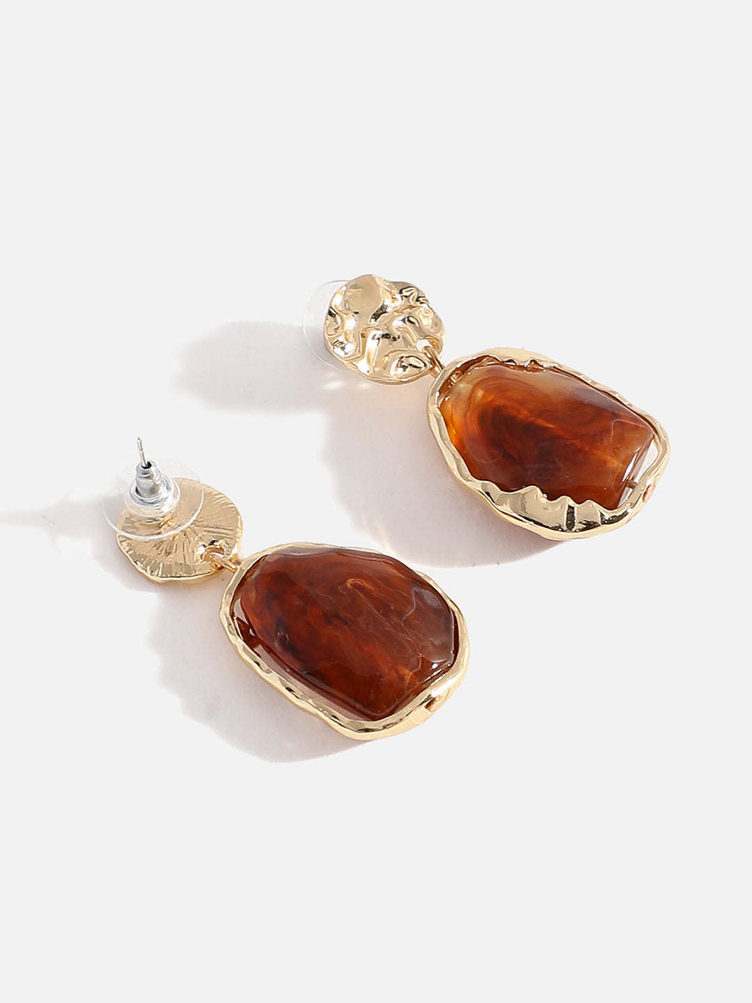 Brown Stone Gold Plated Drop Earrings