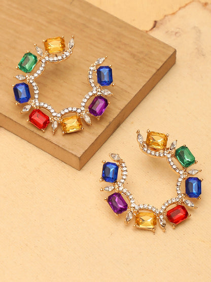 Multi Colour Stones Stud Earrings