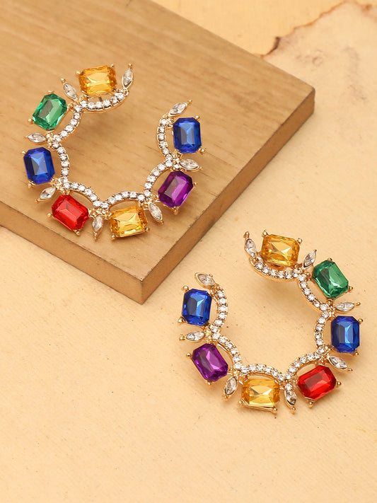 Multi Colour Stones Stud Earrings