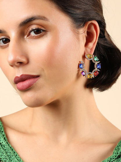 Multi Colour Stones Stud Earrings