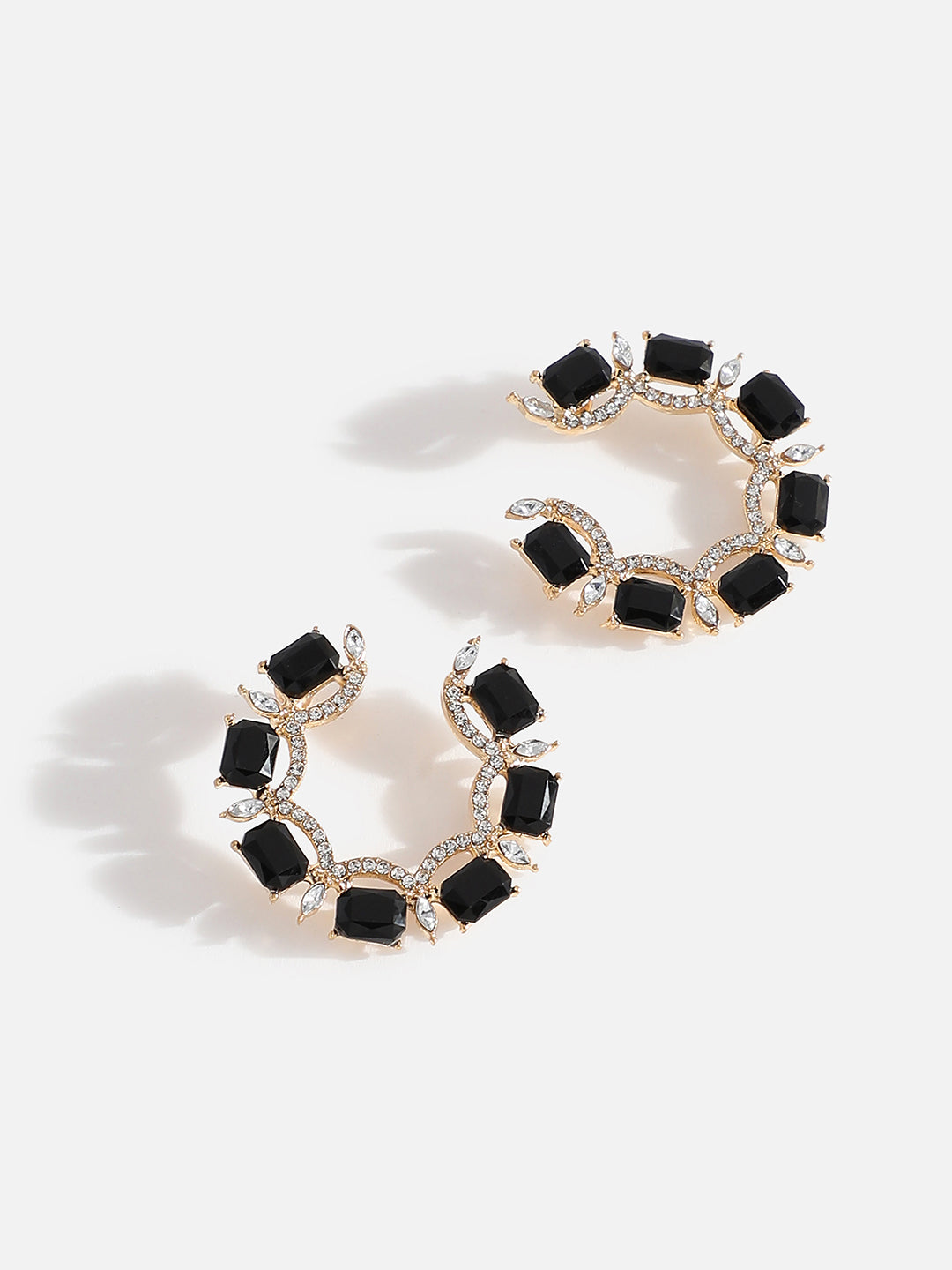 GOLD PLATED BLACK STONES STUD EARRING WOMEN AND GIRLS