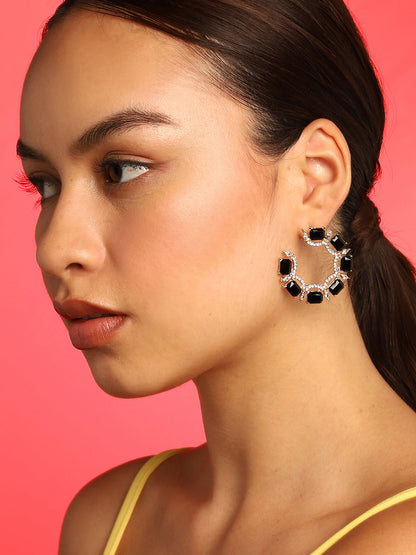 GOLD PLATED BLACK STONES STUD EARRING WOMEN AND GIRLS