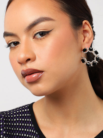 GOLD PLATED BLACK STONES STUD EARRING WOMEN AND GIRLS