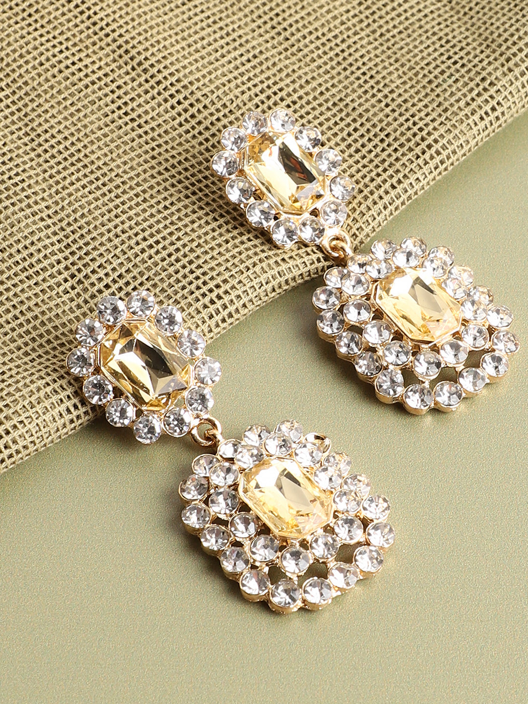 Gold Plated Rhinestones Drop Earrings