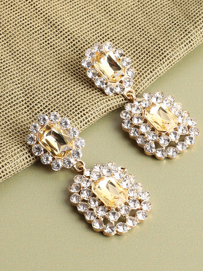 Gold Plated Rhinestones Drop Earrings