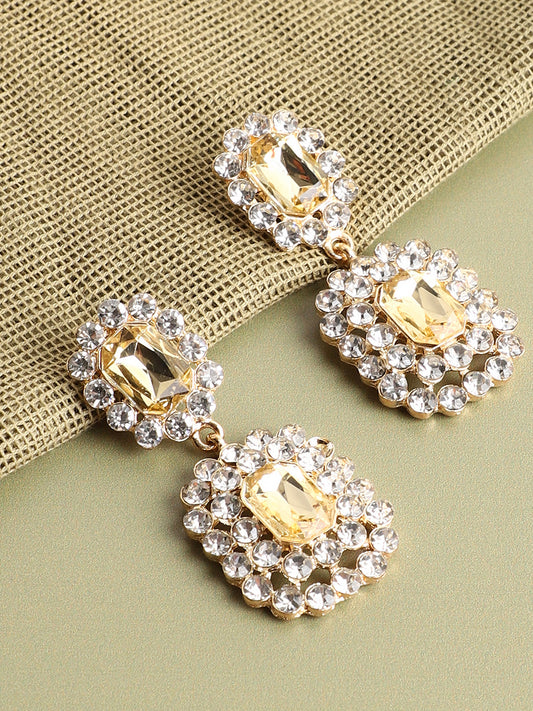 Gold Plated Rhinestones Drop Earrings