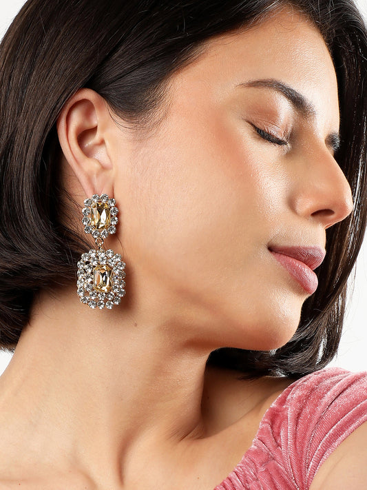 Gold Plated Rhinestones Drop Earrings